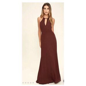 Lulus Beauty And Grace Burgundy Maxi Dress Keyhole Halter Neck Size Large